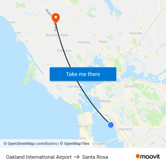 Oakland International Airport to Santa Rosa map