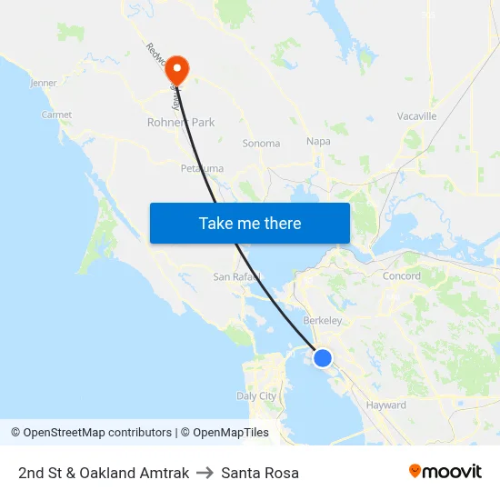 2nd St & Oakland Amtrak to Santa Rosa map