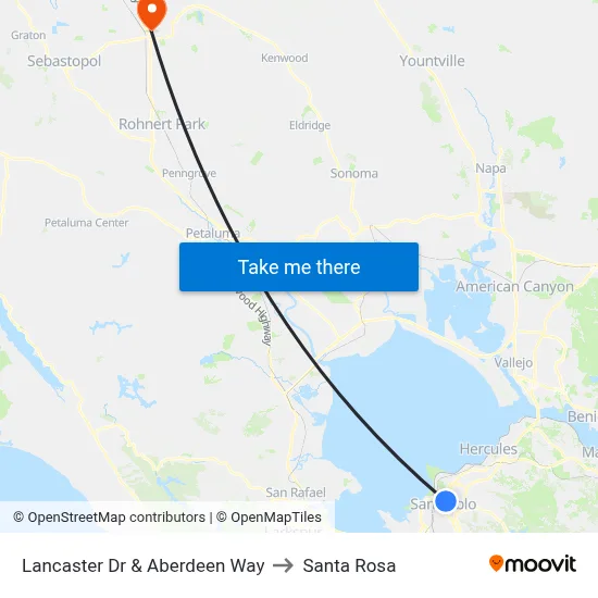 Lancaster Dr & Aberdeen Way to Santa Rosa map
