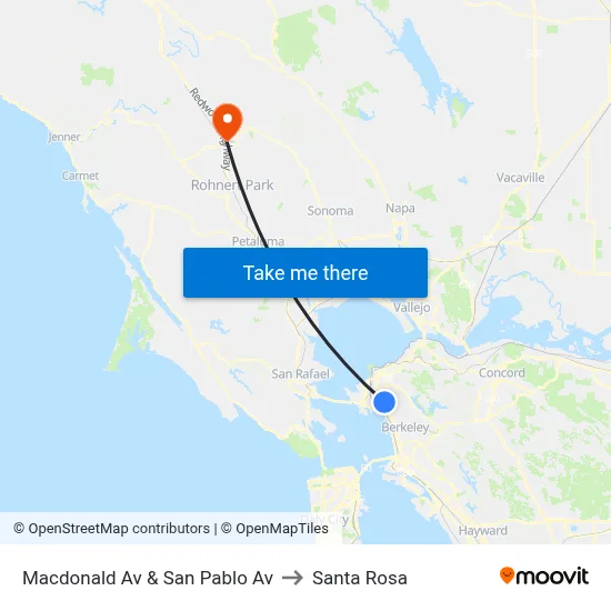 Macdonald Av & San Pablo Av to Santa Rosa map