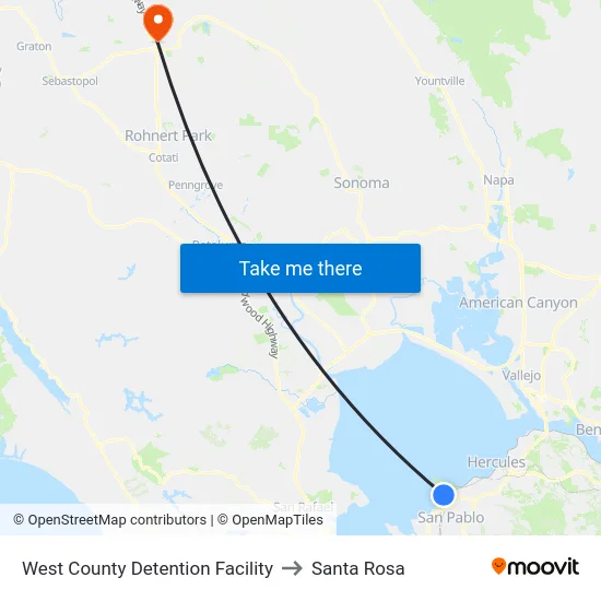 West County Detention Facility to Santa Rosa map