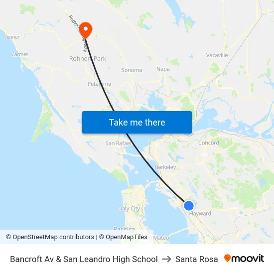 Bancroft Av & San Leandro High School to Santa Rosa map
