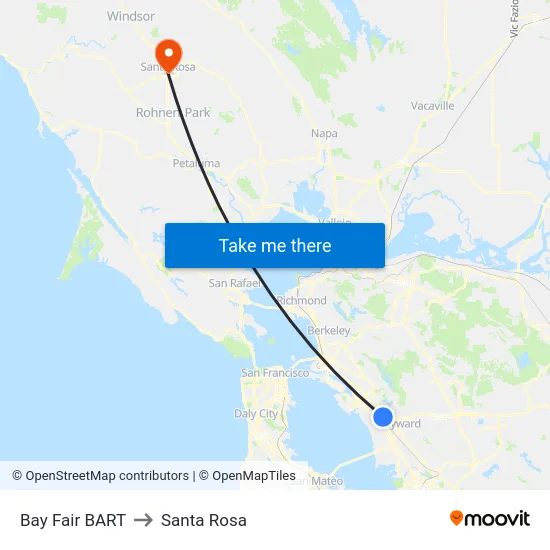 Bay Fair BART to Santa Rosa map