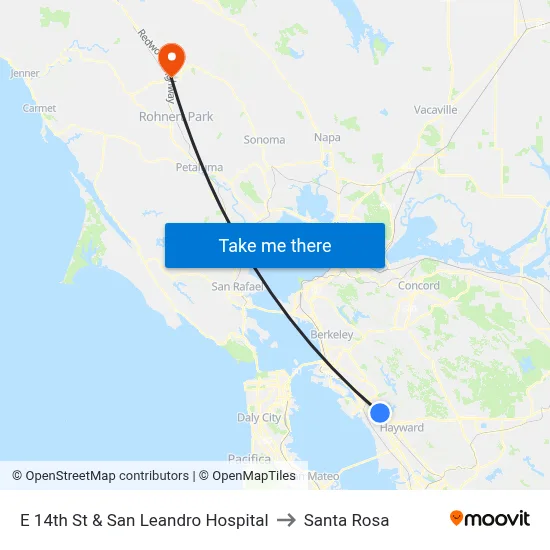 E 14th St & San Leandro Hospital to Santa Rosa map