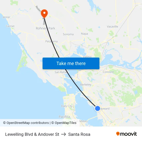 Lewelling Blvd & Andover St to Santa Rosa map