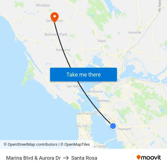 Marina Blvd & Aurora Dr to Santa Rosa map