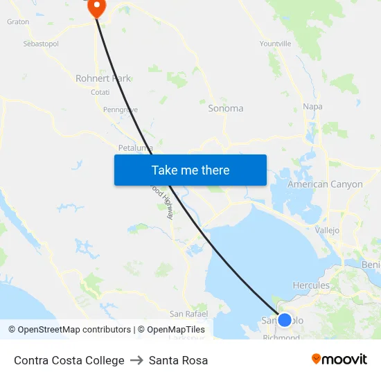 Contra Costa College to Santa Rosa map