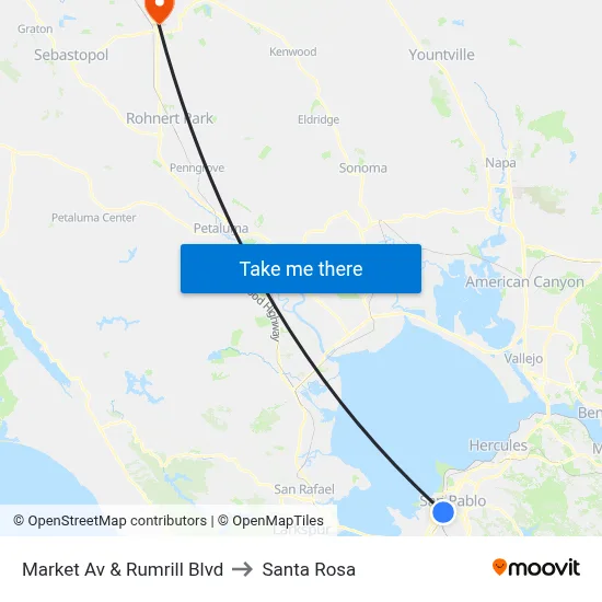 Market Av & Rumrill Blvd to Santa Rosa map