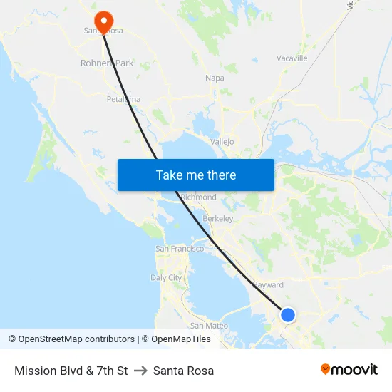 Mission Blvd & 7th St to Santa Rosa map