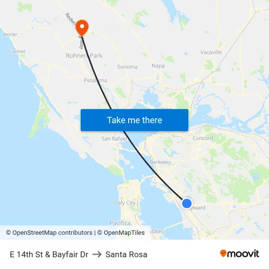 E 14th St & Bayfair Dr to Santa Rosa map