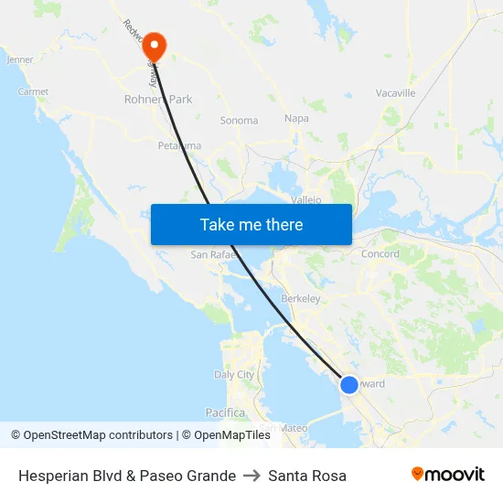 Hesperian Blvd & Paseo Grande to Santa Rosa map