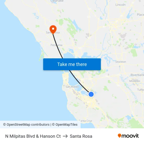 N Milpitas Blvd & Hanson Ct to Santa Rosa map