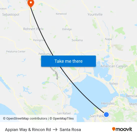 Appian Way & Rincon Rd to Santa Rosa map