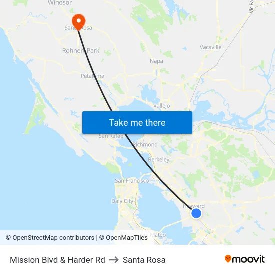 Mission Blvd & Harder Rd to Santa Rosa map