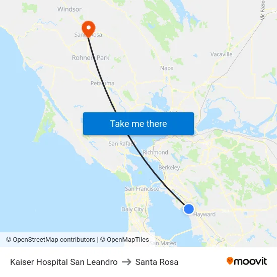 Kaiser Hospital San Leandro to Santa Rosa map