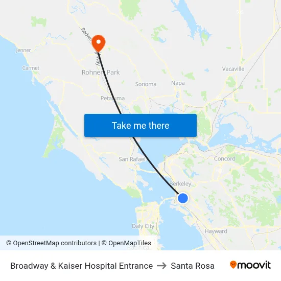 Broadway & Kaiser Hospital Entrance to Santa Rosa map