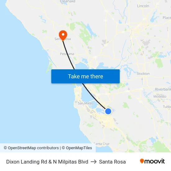 Dixon Landing Rd & N Milpitas Blvd to Santa Rosa map