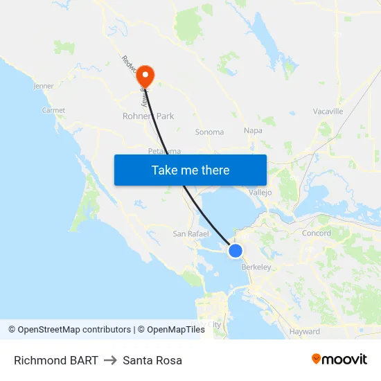 Richmond BART to Santa Rosa map