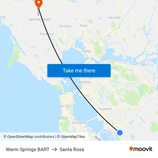 Warm Springs BART to Santa Rosa map