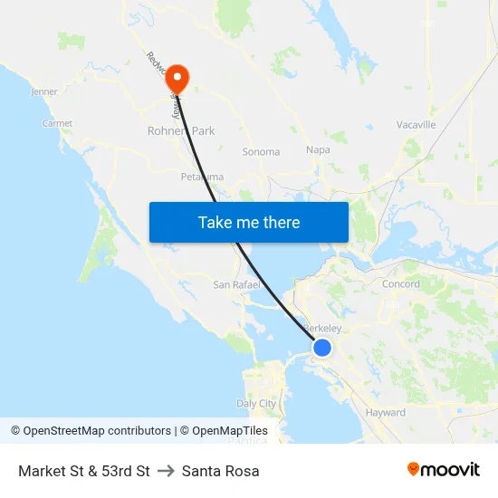 Market St & 53rd St to Santa Rosa map