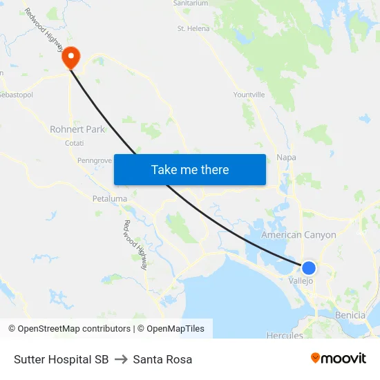 Sutter Hospital SB to Santa Rosa map