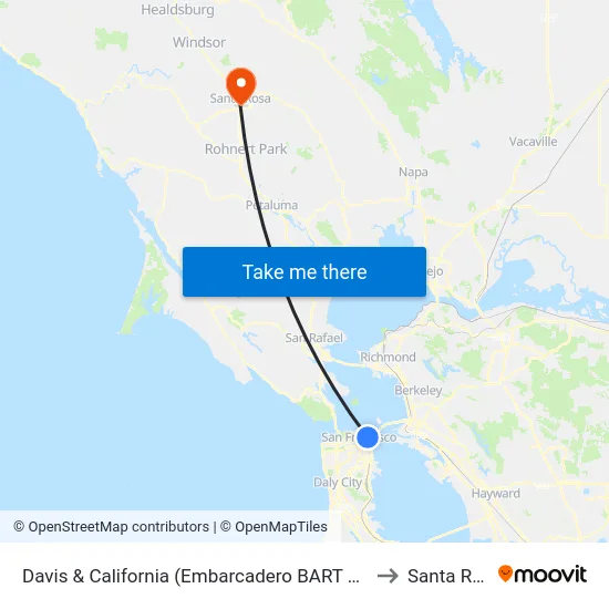 Davis & California (Embarcadero BART Drop Off) to Santa Rosa map