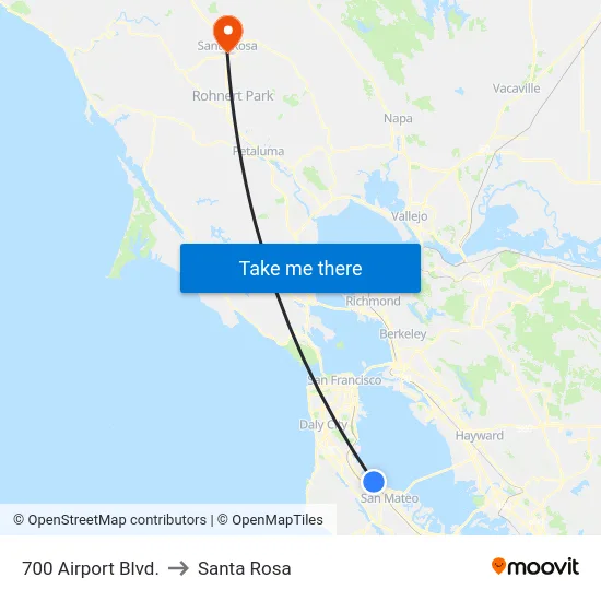 700 Airport Blvd. to Santa Rosa map