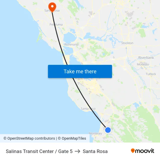 Salinas Transit Center / Gate 5 to Santa Rosa map