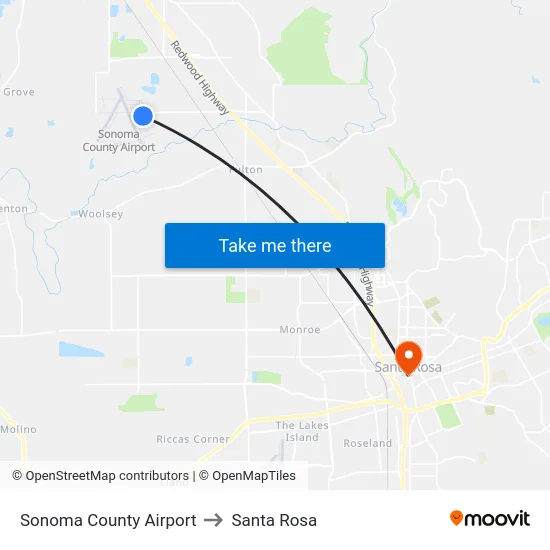 Sonoma County Airport to Santa Rosa map