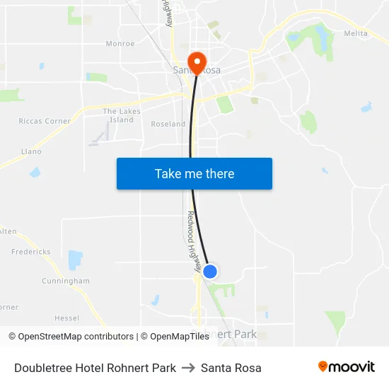 Doubletree Hotel Rohnert Park to Santa Rosa map