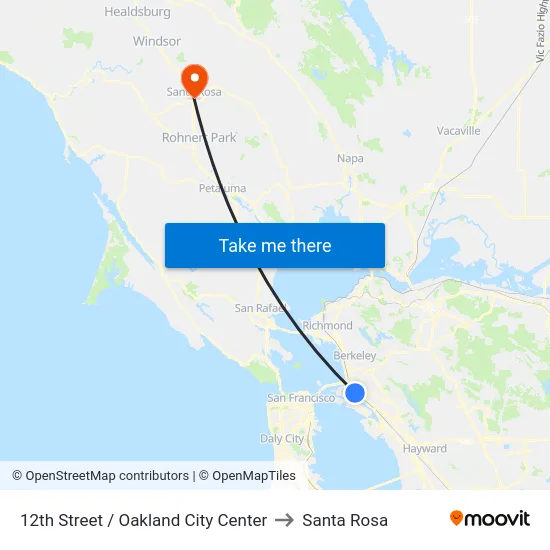 12th Street / Oakland City Center to Santa Rosa map