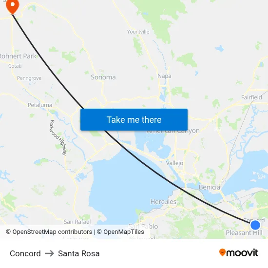 Concord to Santa Rosa map