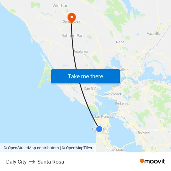 Daly City to Santa Rosa map