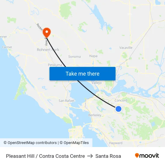 Pleasant Hill / Contra Costa Centre to Santa Rosa map