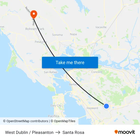 West Dublin / Pleasanton to Santa Rosa map