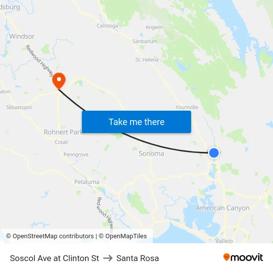 Soscol Ave at Clinton St to Santa Rosa map