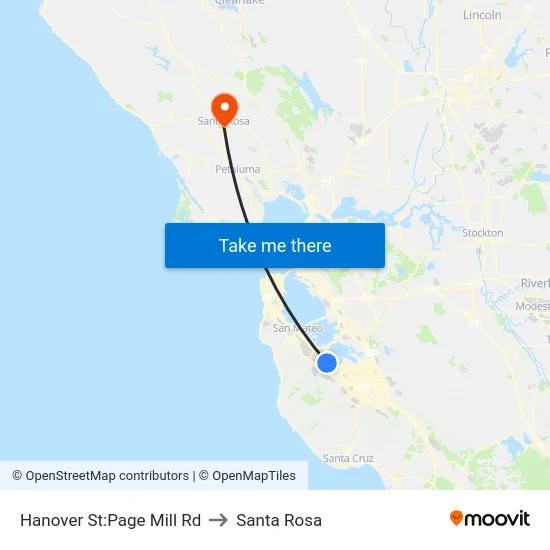 Hanover St:Page Mill Rd to Santa Rosa map