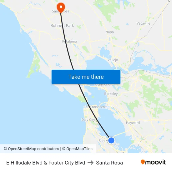 E Hillsdale Blvd & Foster City Blvd to Santa Rosa map