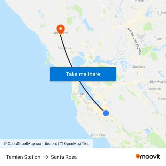 Tamien Station to Santa Rosa map