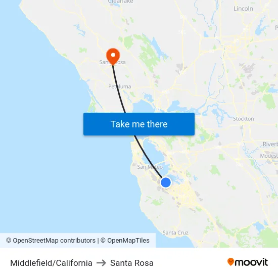 Middlefield/California to Santa Rosa map