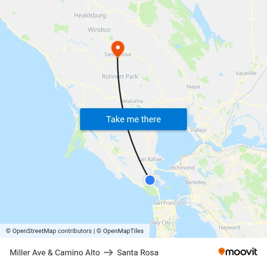 Miller Ave & Camino Alto to Santa Rosa map