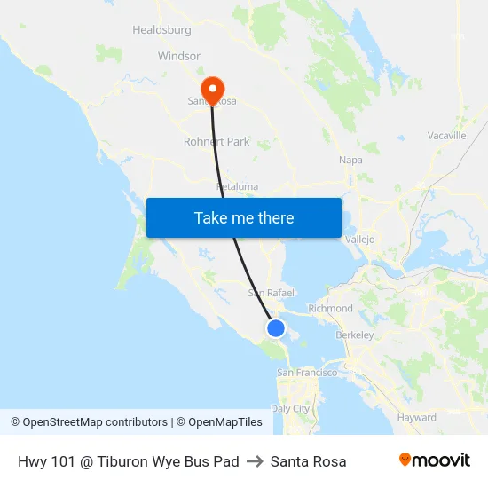 Hwy 101 @ Tiburon Wye Bus Pad to Santa Rosa map