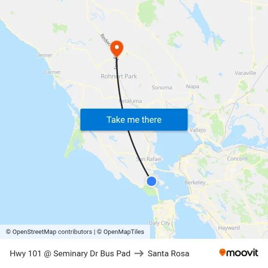Hwy 101 @ Seminary Dr Bus Pad to Santa Rosa map