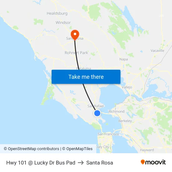 Hwy 101 @  Lucky Dr Bus Pad to Santa Rosa map