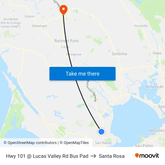 Hwy 101 @ Lucas Valley Rd Bus Pad to Santa Rosa map