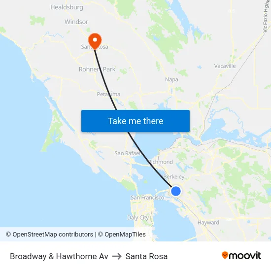 Broadway & Hawthorne Av to Santa Rosa map