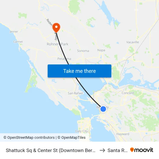 Shattuck Sq & Center St (Downtown Berkeley BART) to Santa Rosa map