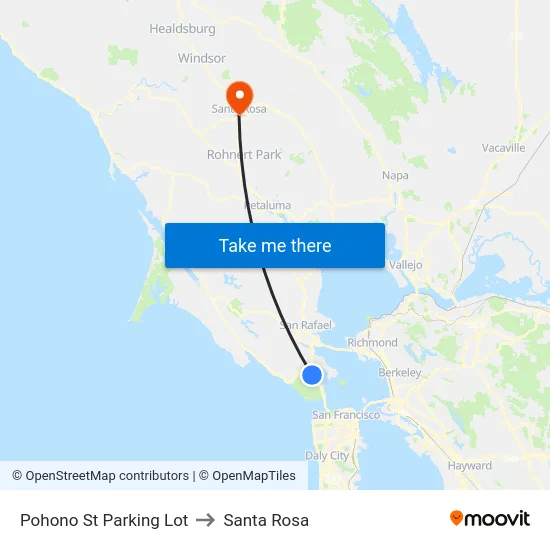 Pohono St Parking Lot to Santa Rosa map