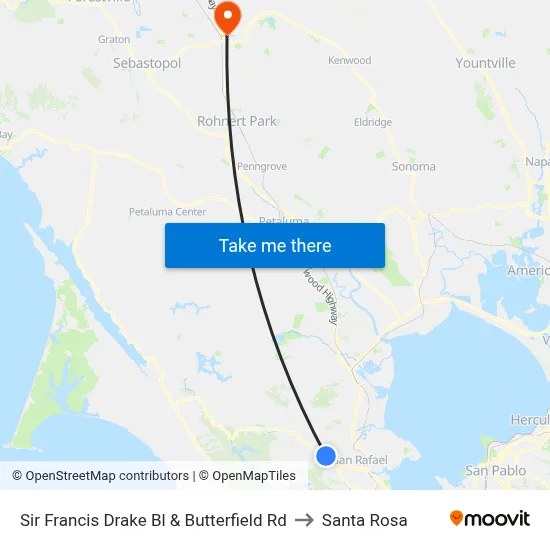 Sir Francis Drake Bl & Butterfield Rd to Santa Rosa map