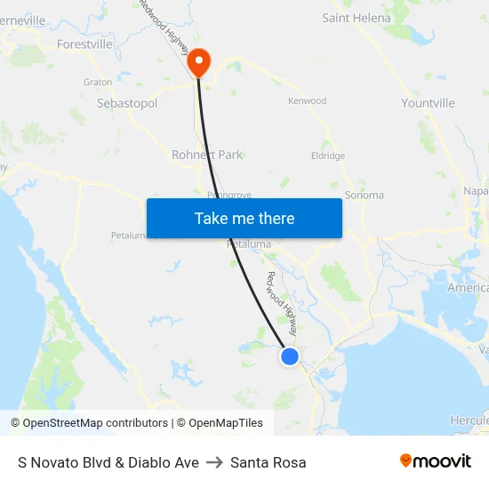 S Novato Blvd & Diablo Ave to Santa Rosa map